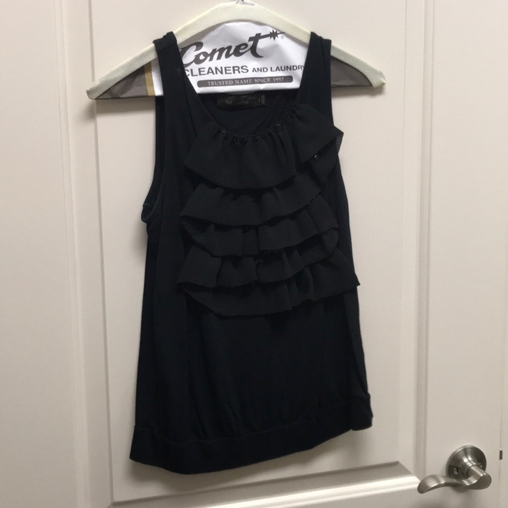 Black cotton stretch tank with sheer ruffle